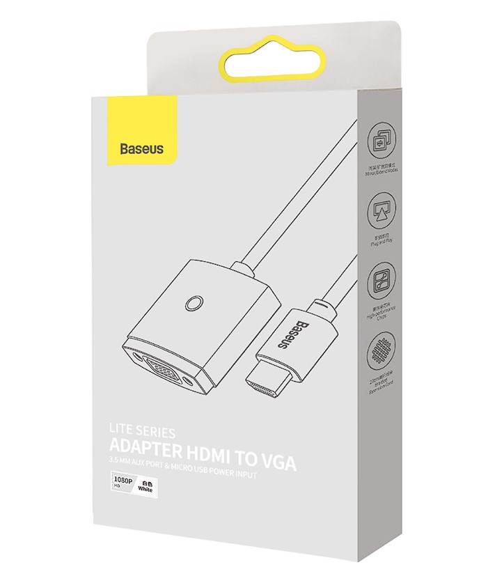 Cablu Video Baseus Lite HDMI (T) la 1 x VGA (M) Jack 3.5" 0.20m Alb thumb
