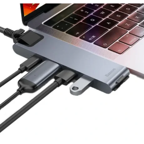 Docking Station Baseus conectare PC USB Type-C x 2 USB 3.0 x 2 USB Type C x 1 PD 87W HDMI x 1 Gri