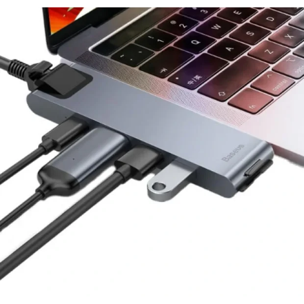 Docking Station Baseus conectare PC USB Type-C x 2 USB 3.0 x 2 USB Type C x 1 PD 87W HDMI x 1 Gri
