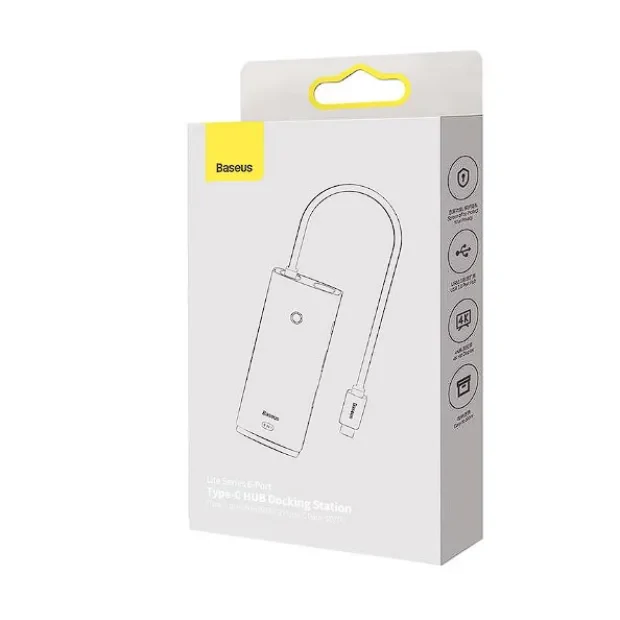 Docking Station Baseus Lite conectare PC USB Type-C USB 3.0 x 2 USB Type C x 1 HDMI x 1 Alb