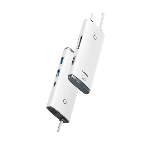 Docking Station Baseus Lite conectare PC USB Type-C USB 3.0 x 2 USB Type C x 1 HDMI x 1 Alb
