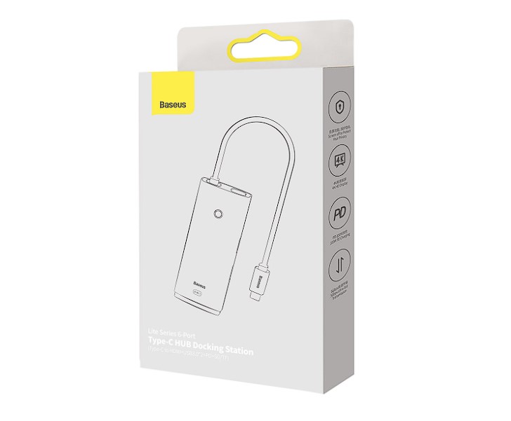 Docking Station Baseus Lite, conectare PC USB Type-C USB 3.0 x 2 USB Type C x 1 PD HDMI x 1 Alb thumb