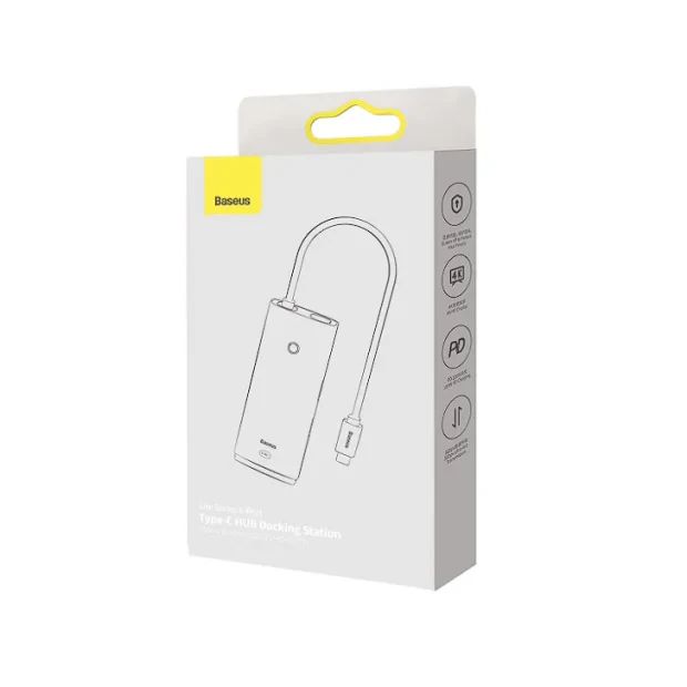 Docking Station Baseus Lite, conectare PC USB Type-C USB 3.0 x 2 USB Type C x 1 PD HDMI x 1 Alb