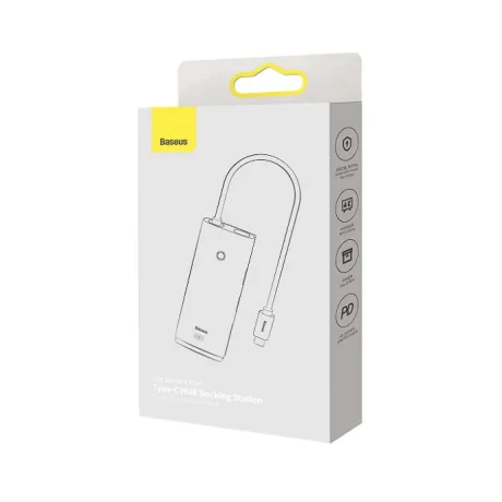 Docking Station Baseus Lite conectare PC USB Type-C USB 3.0 x 3 USB Type C x 1 PD 20V/5A HDMI x 1 Alb