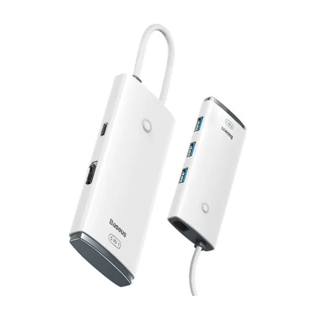 Docking Station Baseus Lite conectare PC USB Type-C USB 3.0 x 3 USB Type C x 1 PD 20V/5A HDMI x 1 Alb