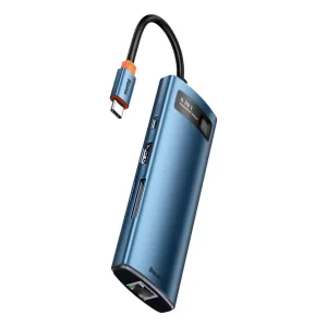 Docking Station Baseus Metal Gleam conectare PC USB Type-C USB 3.0 x 3 1 x Card reader SD/MicroSD USB Type C x 1 PD 100W 5A Gigabit RJ-45 x 1 HDMI x 1 Albastru