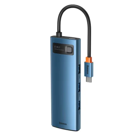 Docking Station Baseus Metal Gleam conectare PC USB Type-C USB 3.0 x 3 1 x Card reader SD/MicroSD USB Type C x 1 PD 100W 5A Gigabit RJ-45 x 1 HDMI x 1 Albastru