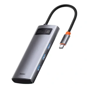 Docking Station Baseus Metal Gleam conectare PC USB Type-C USB 3.0 x 3 USB Type C x 1 PD 100W 5A HDMI x 1 Gri
