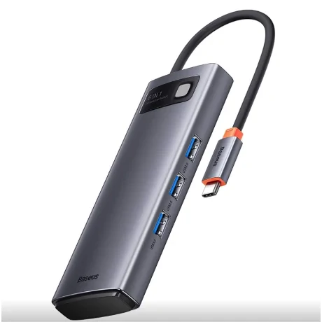 Docking Station Baseus Metal Gleam conectare PC USB Type-C USB 3.0 x 3 USB Type C x 1 PD 5A card reader SD/microSD Gri