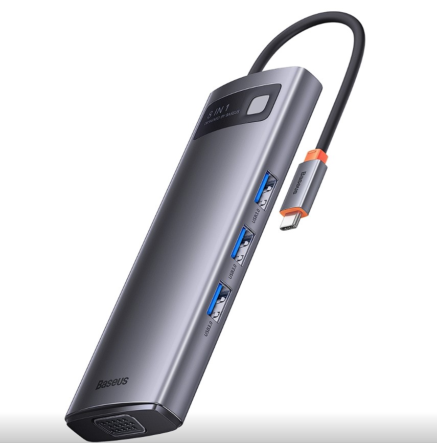 Docking Station Baseus Metal Gleam conectare PC USB Type-C USB 3.0 x 3 VGA x 1 USB Type C x 1 PD 5A HDMI x 1 card reader SD/microSD Gri thumb