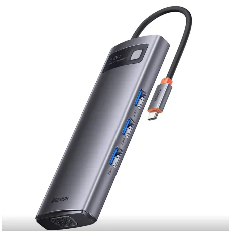 Docking Station Baseus Metal Gleam conectare PC USB Type-C USB 3.0 x 3 VGA x 1 USB Type C x 1 PD 5A HDMI x 1 card reader SD/microSD Gri