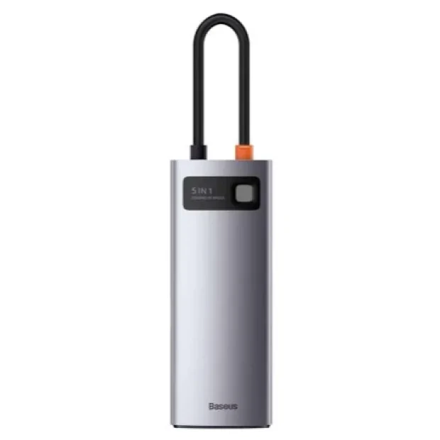Docking Station Baseus Metal Gleam Series 5-in-1 conectare PC USB Type-C USB 3.0 x 3 USB Type C x 1 PD 100W 5A HDMI x 1 Gri