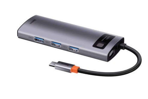 Docking Station Baseus Metal Gleam Series 5-in-1 conectare PC USB Type-C USB 3.0 x 3 USB Type C x 1 PD 100W 5A HDMI x 1 Gri thumb