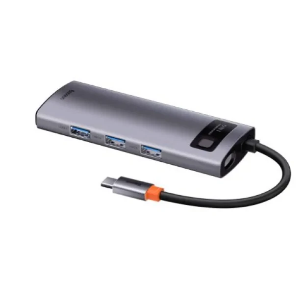 Docking Station Baseus Metal Gleam Series 5-in-1 conectare PC USB Type-C USB 3.0 x 3 USB Type C x 1 PD 100W 5A HDMI x 1 Gri
