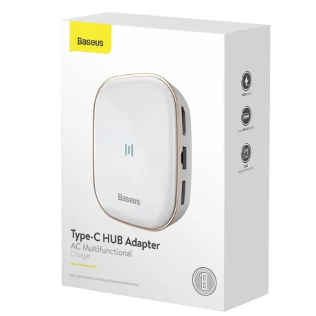 Docking Station Baseus Multifunctional conectare PC USB Type-C USB 3.0 x 2 USB Type-C x 1 PD 45W HDMI x 1 Alb