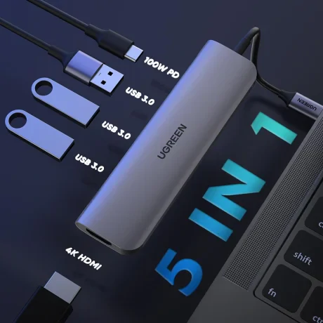 Docking station Ugreen CM136 conectare PC USB Type-C USB 3.0 x 3 gri