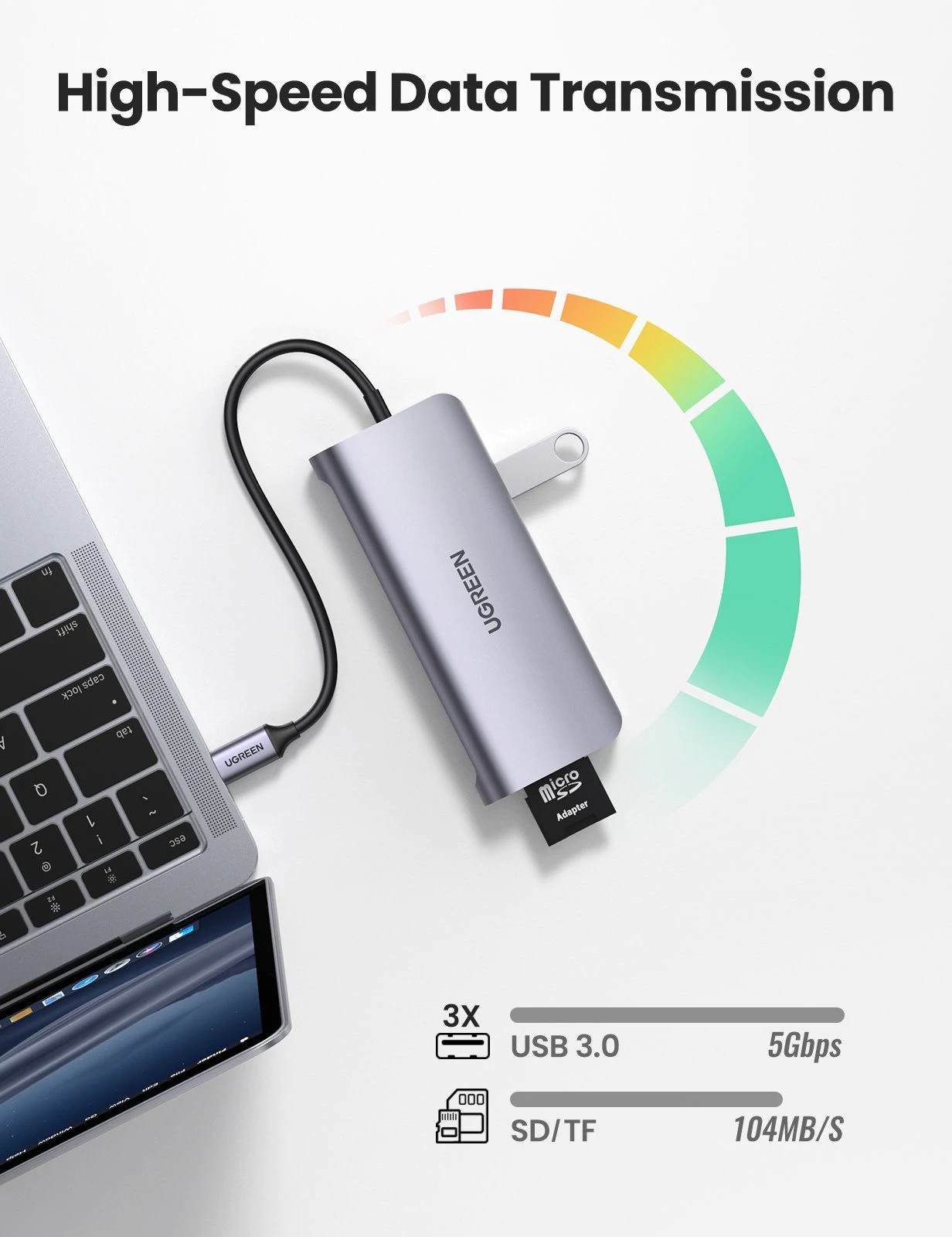Docking station Ugreen CM179 conectare PC USB Type-C USB 3.0 x 3 gri thumb