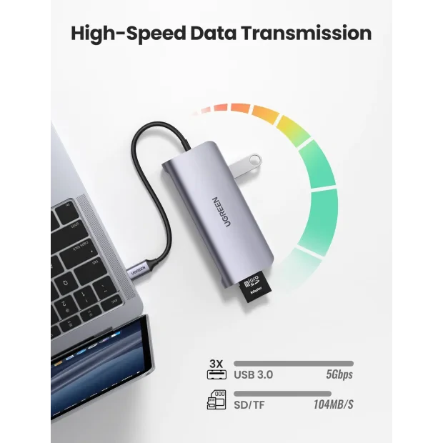 Docking station Ugreen CM179 conectare PC USB Type-C USB 3.0 x 3 gri