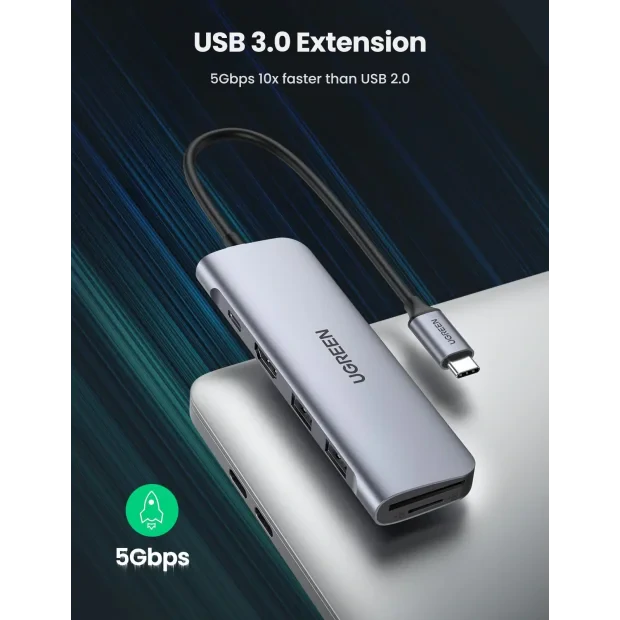 Docking station Ugreen CM195 conectare PC USB Type-C USB 3.0 x 2 gri