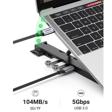 Docking Station Ugreen cu stand CM359 conectare PC prin USB Type-C porturi USB: USB 3.0 x 2 gri