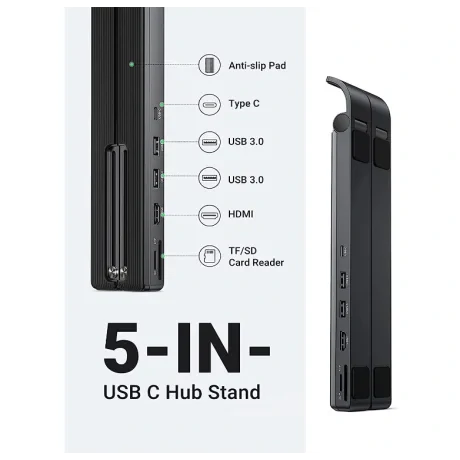 Docking Station Ugreen cu stand CM359 conectare PC prin USB Type-C porturi USB: USB 3.0 x 2 gri