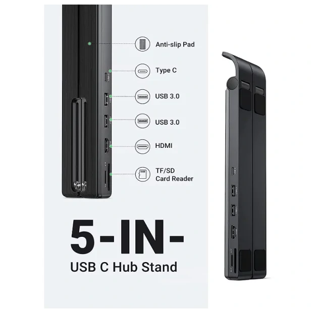 Docking Station Ugreen cu stand CM359 conectare PC prin USB Type-C porturi USB: USB 3.0 x 2 gri