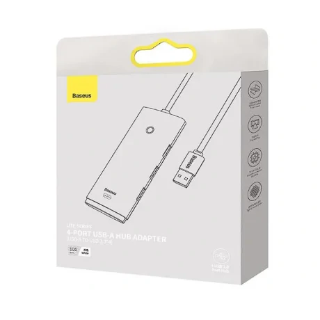 Hub Extern Baseus Lite USB 3.0 x 4 conectare prin USB 3.0 lungime 1m Alb