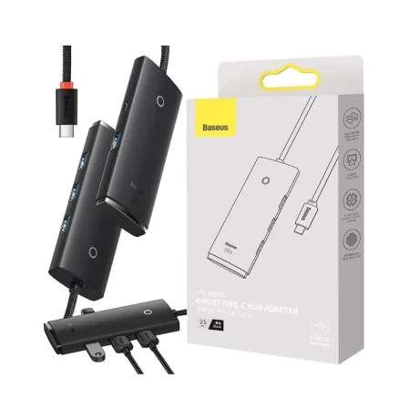 Hub Extern Baseus Lite USB 3.0 x 4 conectare prin USB Type-C lungime 1m Negru