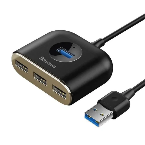 Hub Extern Baseus Square USB 3.0 x 1 + USB 2.0 x 3 conectare prin USB 3.0 lungime 1m Negru