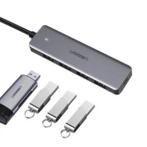Hub extern Ugreen CM219 USB 3.0 x 4 conectare prin USB 15cm gri