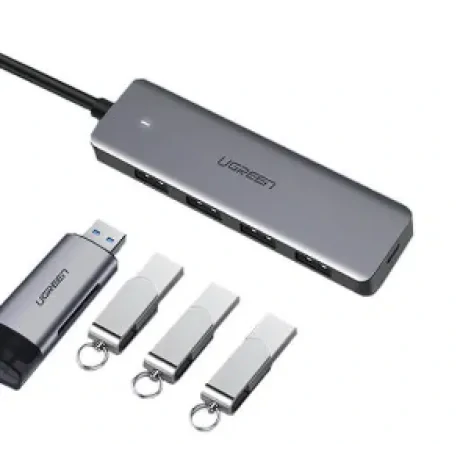 Hub extern Ugreen CM219 USB 3.0 x 4 conectare prin USB 15cm gri
