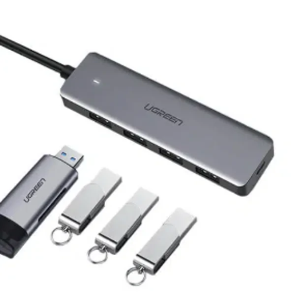 Hub extern Ugreen CM219 USB 3.0 x 4 conectare prin USB 15cm gri