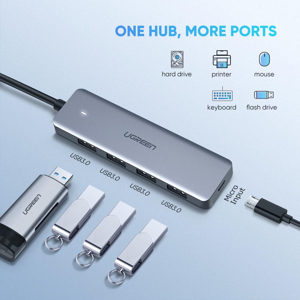 Hub extern Ugreen CM219 USB 3.0 x 4 conectare prin USB Type-C 15cm gri thumb