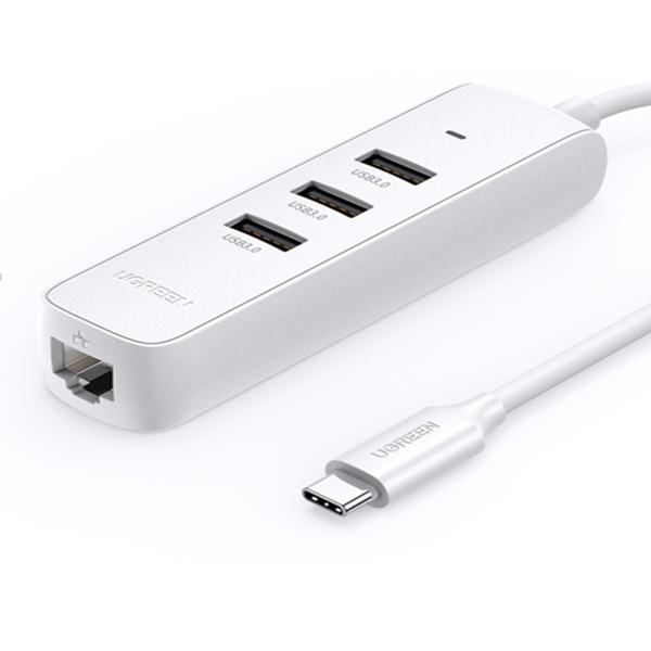 Hub extern Ugreen CM416 USB 3.0 x 3 conectare prin USB Type-C 1 x RJ-45 alb thumb