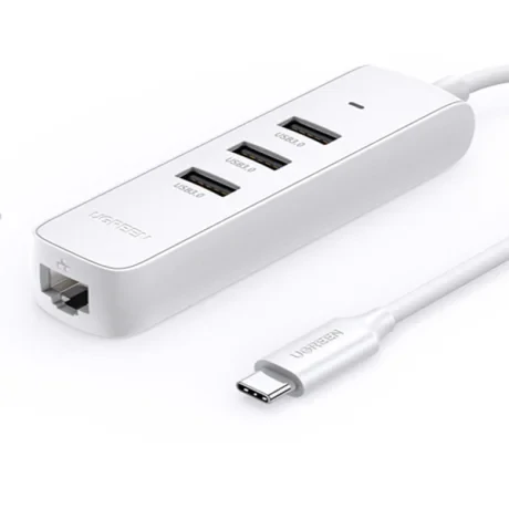 Hub extern Ugreen CM416 USB 3.0 x 3 conectare prin USB Type-C 1 x RJ-45 alb