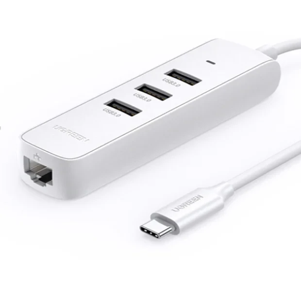 Hub extern Ugreen CM416 USB 3.0 x 3 conectare prin USB Type-C 1 x RJ-45 alb