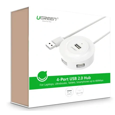 Hub extern Ugreen CR106 USB 2.0 x 4 conectare prin USB 2.0 1m alb