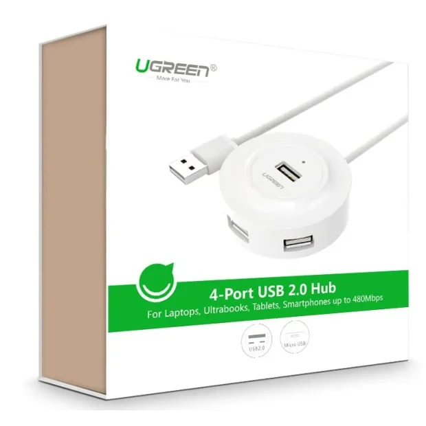 Hub extern Ugreen CR106 USB 2.0 x 4 conectare prin USB 2.0 1m alb