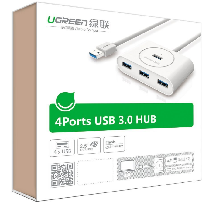 Hub extern Ugreen CR113 USB 3.0 x 4 conectare prin USB 3.0 1m alb thumb