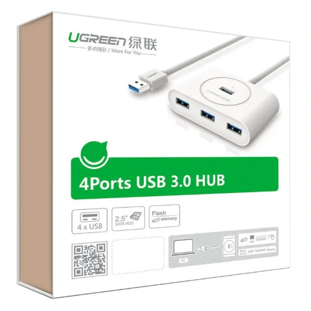 Hub extern Ugreen CR113 USB 3.0 x 4 conectare prin USB 3.0 1m alb