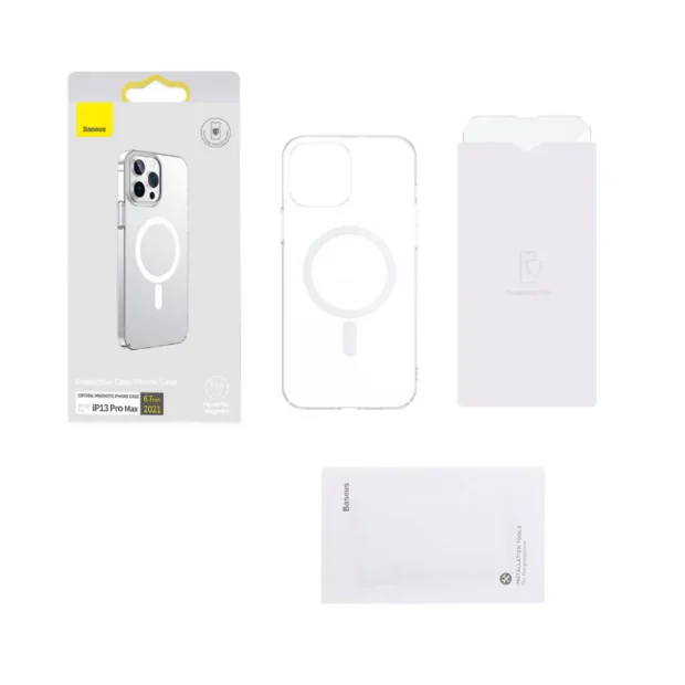 Set Husa Cover +Folie Sticla Baseus Crystal Magnetic pentru Iphone 13 Pro Transparent