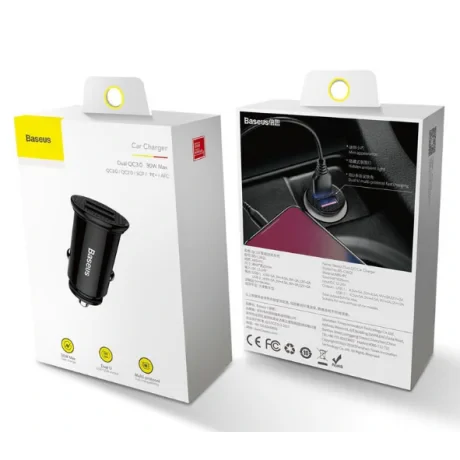 Incarcator auto Baseus Circular Plastic Quick Charge 30W 2 x USB Negru