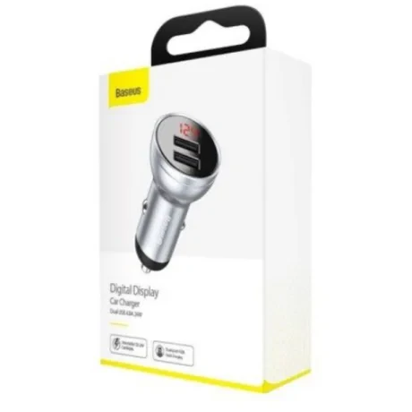 Incarcator Auto Baseus Digital Display 2 x USB total output 24W afisaj digital Argintiu