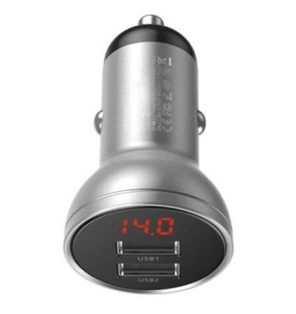 Incarcator Auto Baseus Digital Display 2 x USB total output 24W afisaj digital Argintiu thumb