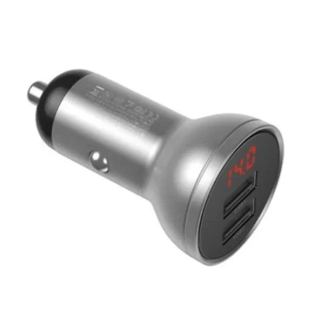Incarcator Auto Baseus Digital Display 2 x USB total output 24W afisaj digital Argintiu