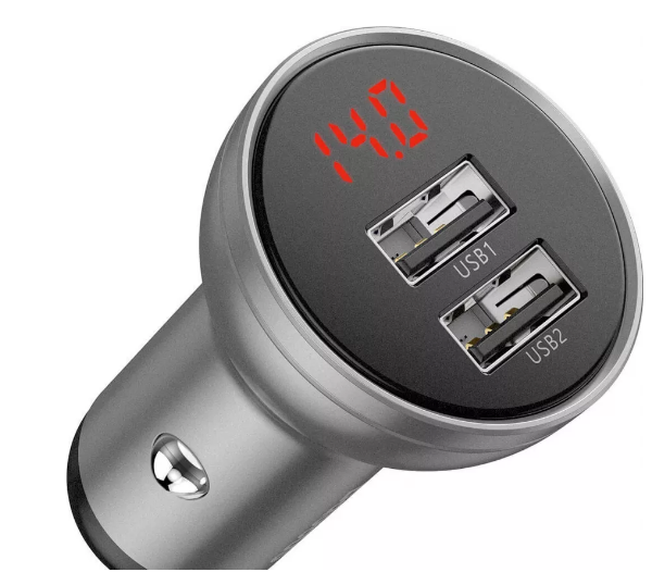 Incarcator Auto Baseus Digital Display 2 x USB total output 24W afisaj digital Argintiu thumb