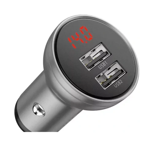 Incarcator Auto Baseus Digital Display 2 x USB total output 24W afisaj digital Argintiu