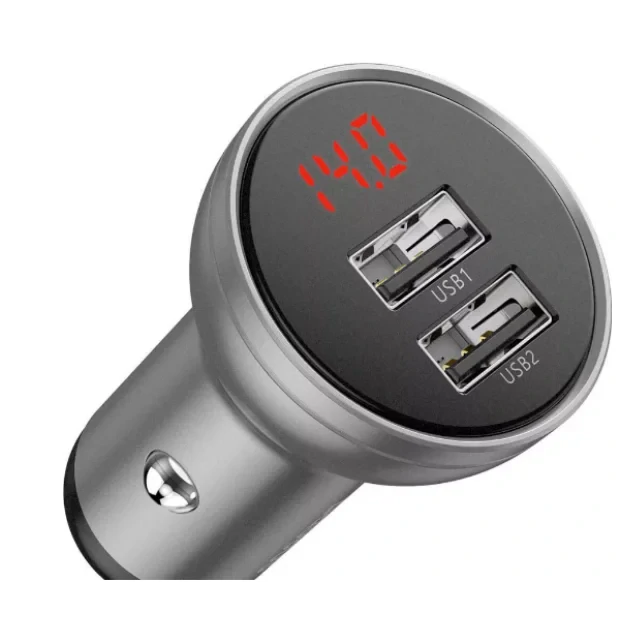Incarcator Auto Baseus Digital Display 2 x USB total output 24W afisaj digital Argintiu