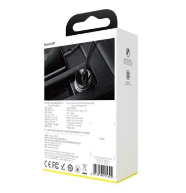 Incarcator Auto Baseus Digital Display 2 x USB total output 24W afisaj digital Argintiu thumb