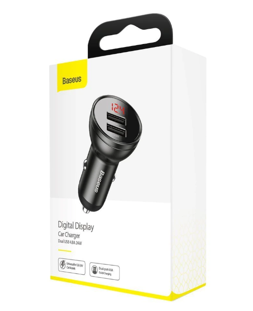 Incarcator Auto Baseus Digital Display 2 x USB total output 24W afisaj digital Gri thumb